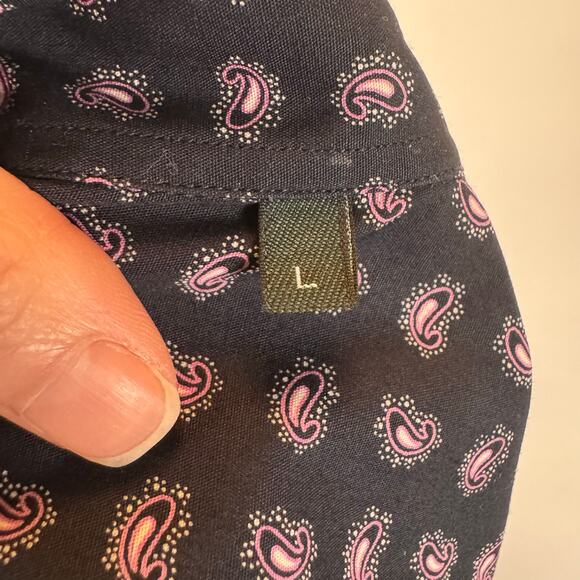 Canali Sportswear Men’s L Paisley Button Down Shirt Navy Pink Cotton Italy Made - Picture 4 of 11